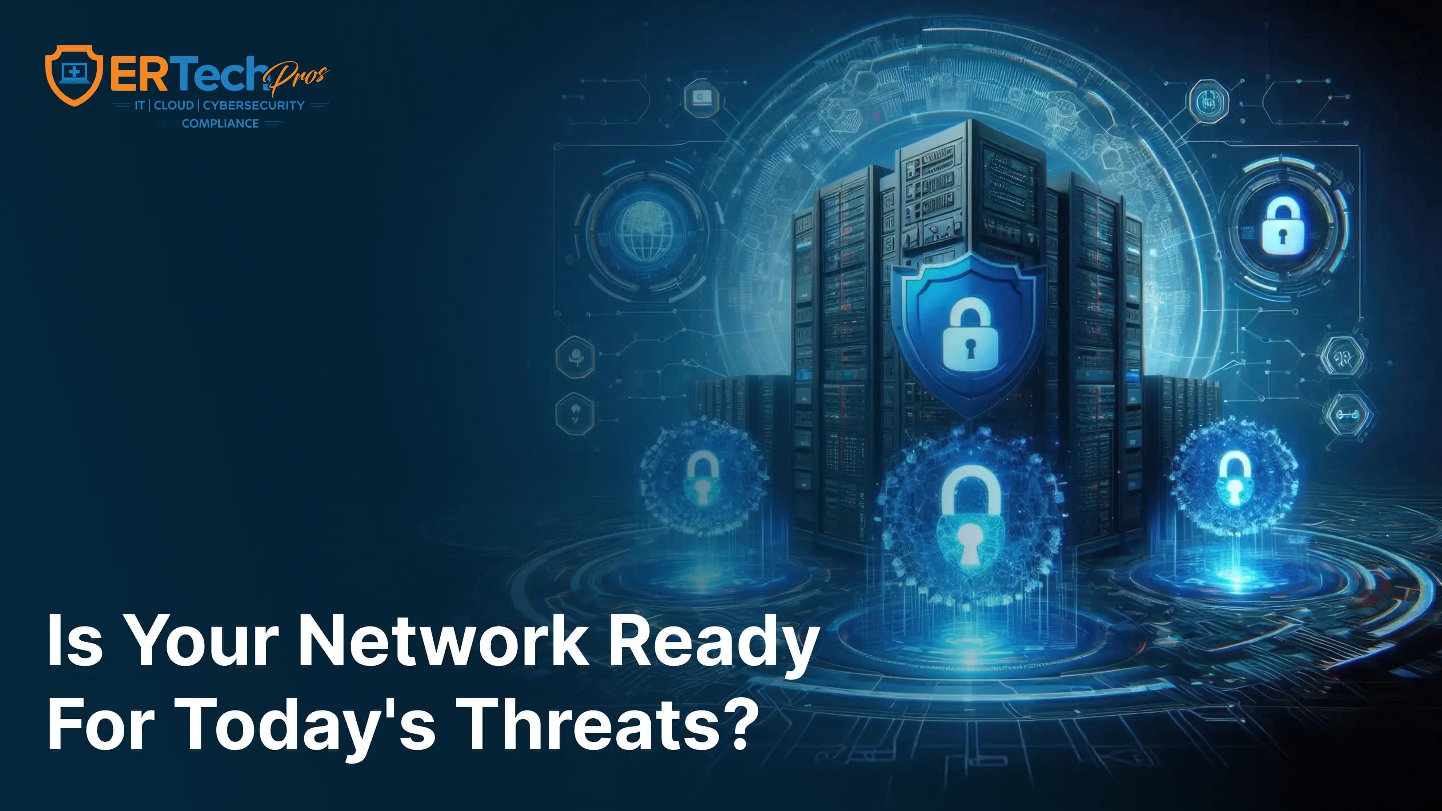 A cybersecurity professional reviewing small business network security solutions and managed network security services on a modern security dashboard. 