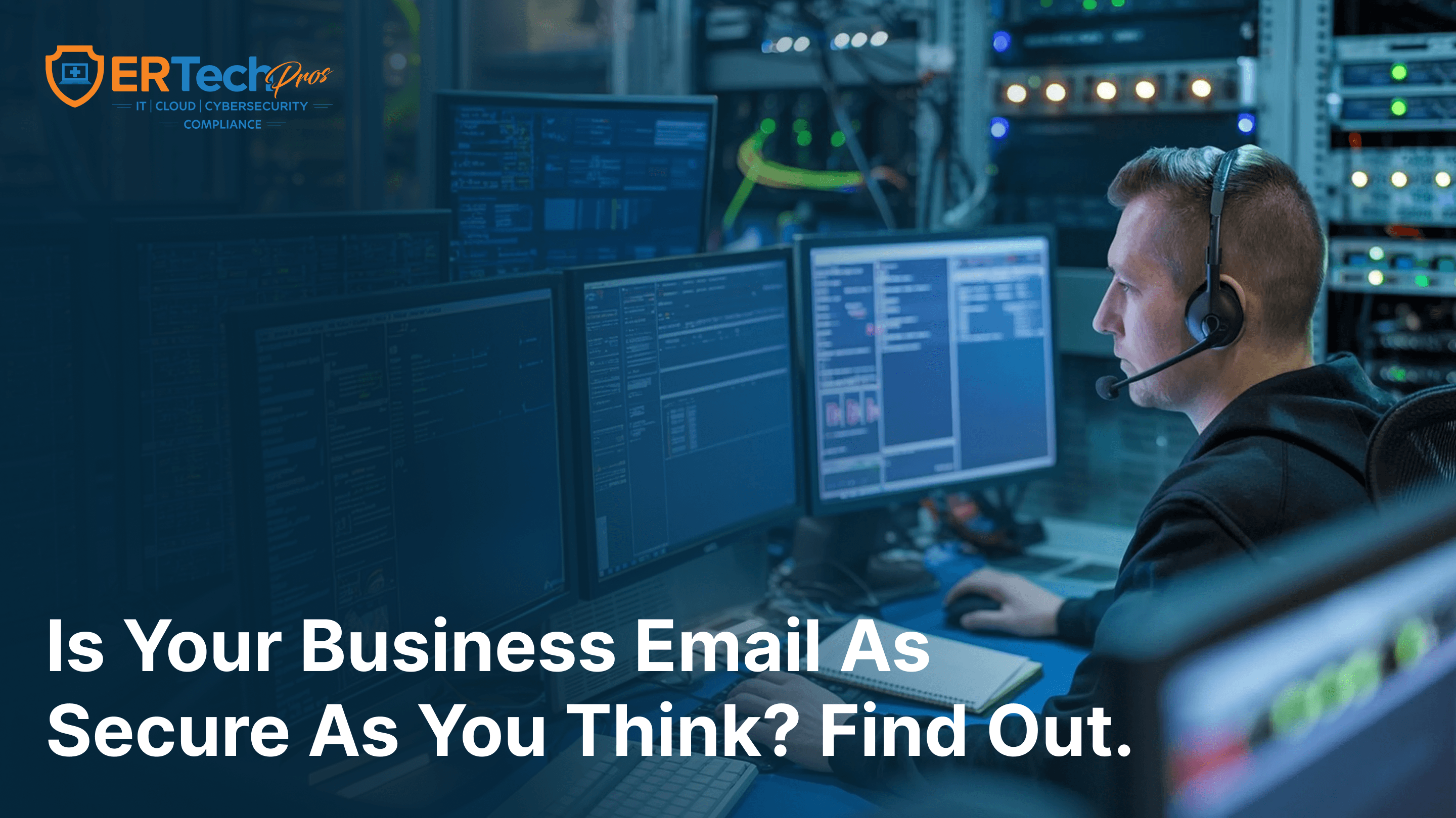 IT professional reviewing email security dashboard on a dual-monitor workstation