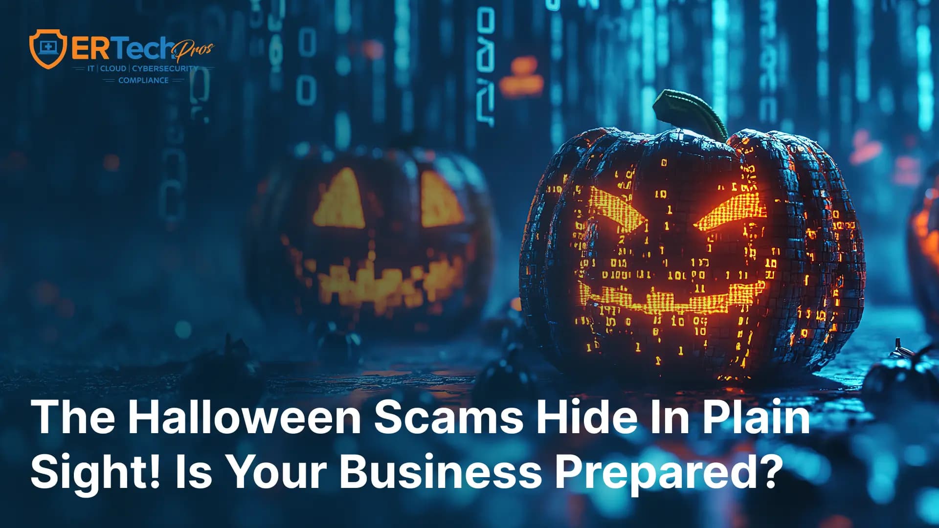 IT security professional monitoring cybersecurity threats and Halloween-themed phishing scams targeting a business network.