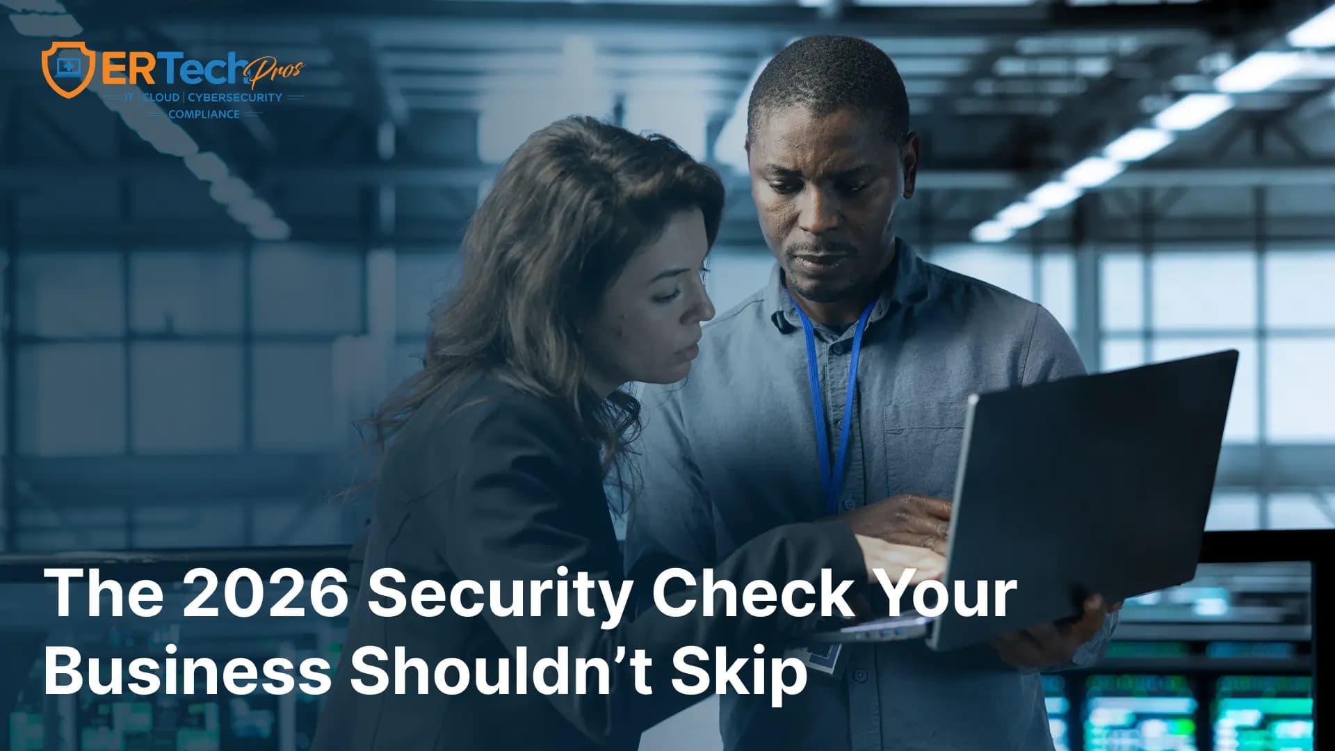 Business security team reviewing a cybersecurity checklist to identify and address security risks across employees, devices, identities, and data.